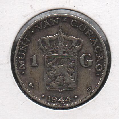 Zilveren Gulden 1944 Curacao Koningin Wilhelmina (137), 1 gulden, Zilver, Ophalen of Verzenden, Koningin Wilhelmina