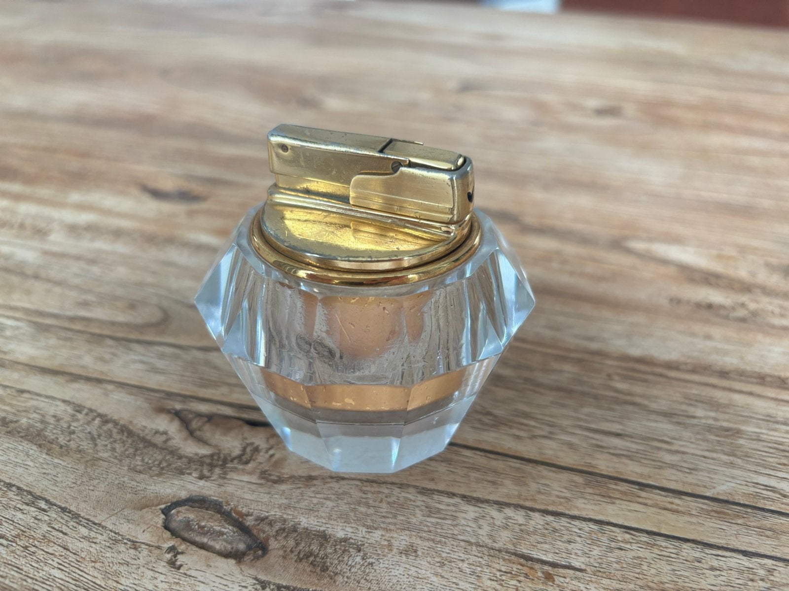 Vintage Hollywood regency tafelaansteker kristal glas & goud, Ophalen of Verzenden, Gebruikt, Aansteker