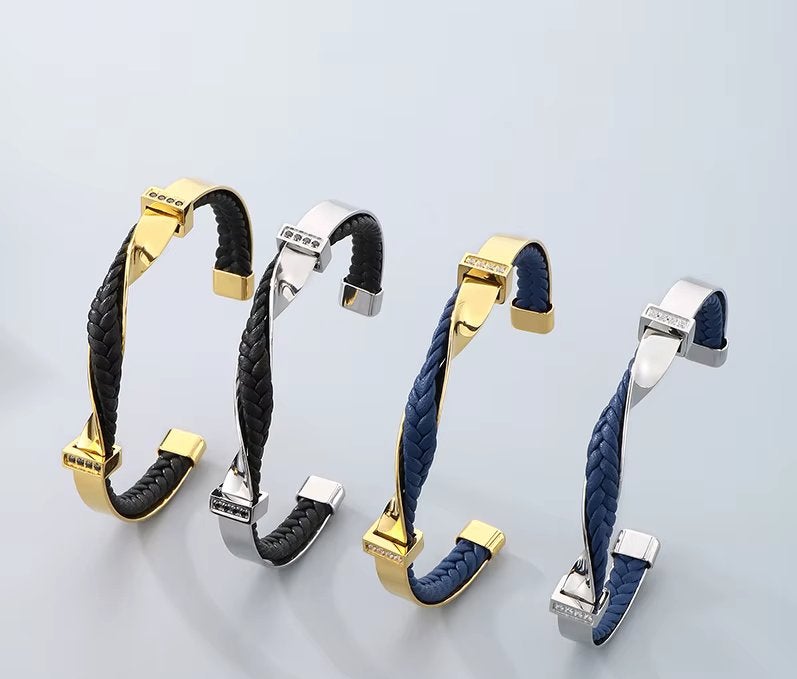 Leren Roestvrij Stalen Gedraaide Armband, Sieraden, Tassen en Uiterlijk, Verzenden, Nieuw, Overige kleuren, Staal