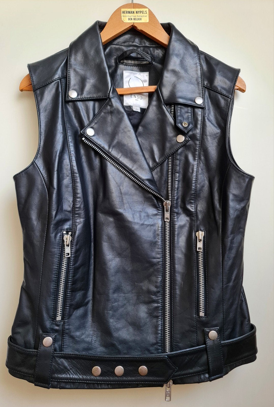 Enso Art design biker gilet vest prachtig zwar leer L uniek, Kleding | Dames, Bodywarmers, Ophalen