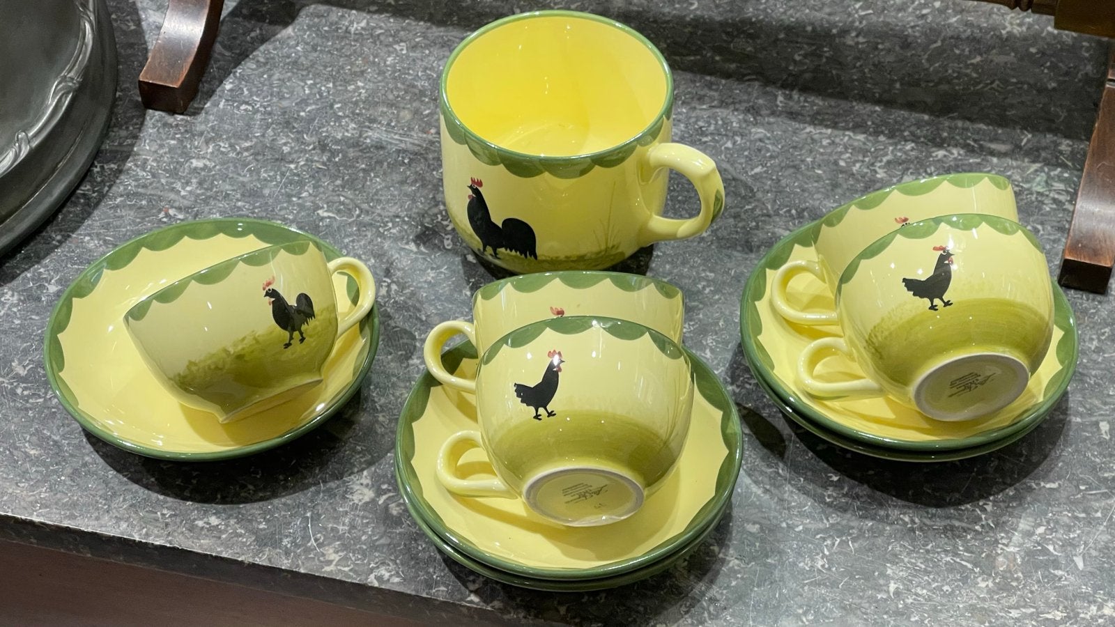 ZELLER Kip & Haan servies: 5 kop & schotels + 1 jumbokop, Gebruikt, Overige merken, Keramiek, Landelijk/Boerenbont