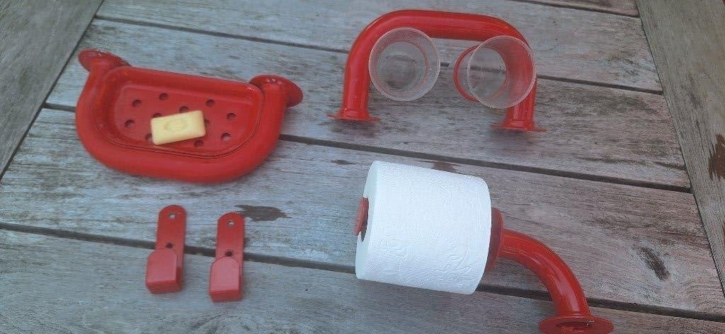 Retro IKEA Periskop badkamerset – felrood metaal (80s), Ophalen, Gebruikt, Overige typen
