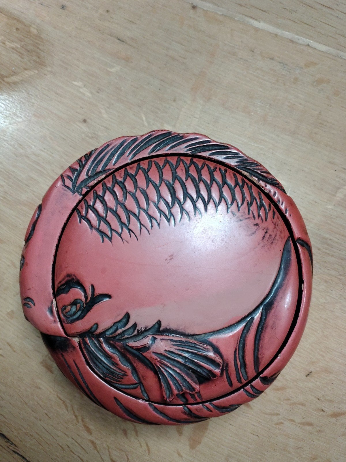 Antiek Japans Lakwerk Doosje - Karper Design, Ophalen of Verzenden