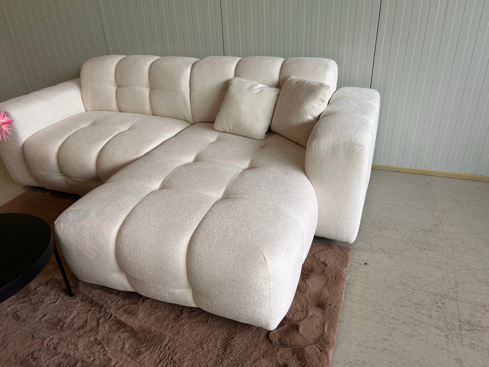 Nieuwe Luxe Witte Bouclé Hoekbank / Loungebank, Ophalen, 100 tot 125 cm, ., Hoekbank