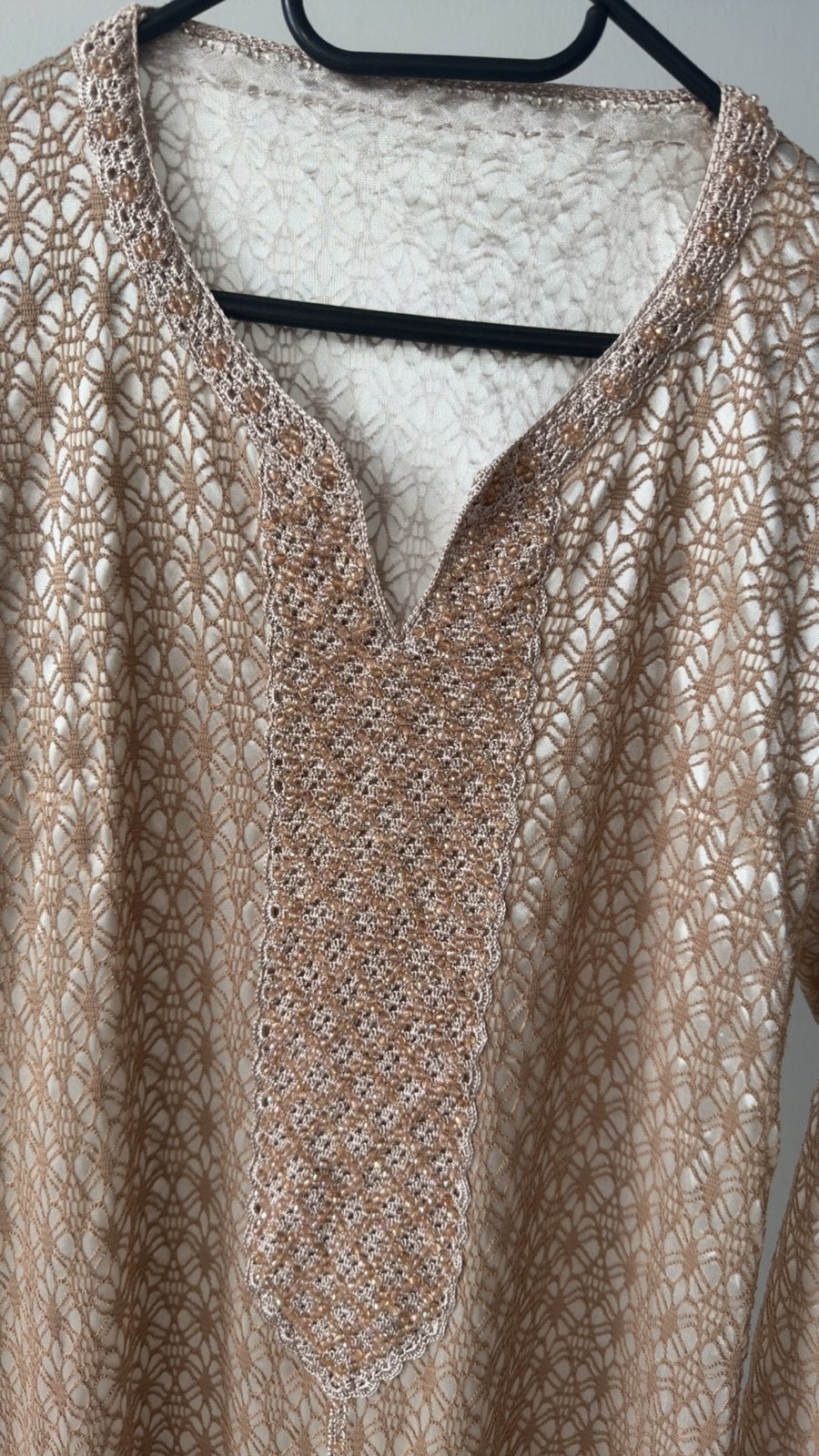 Elegante Kaftan met Randa - Beige/Goudkleurig, Maat 38/40 (M), Beige, Ophalen of Verzenden, Zo goed als nieuw