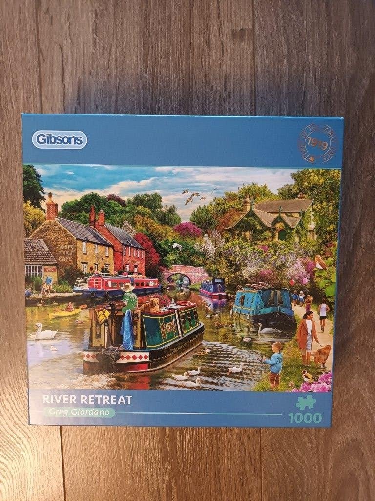GIBSONS puzzel (River Retreat) 1000 st, Ophalen of Verzenden, 500 t/m 1500 stukjes, Zo goed als nieuw, Legpuzzel