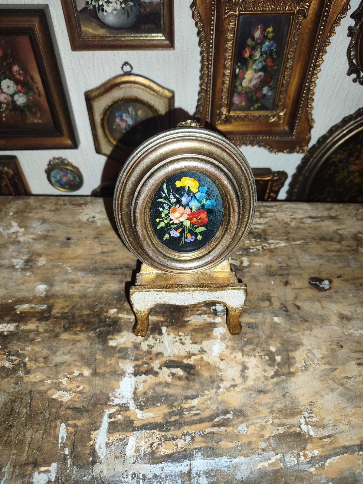 oud schilderijtje schilderij lijst stilleven bloemen Q83, Antiek en Kunst, Ophalen of Verzenden