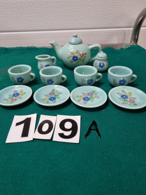 Miniservies groen blauw met bloemen, Antiek en Kunst, Antiek | Servies compleet, Ophalen of Verzenden