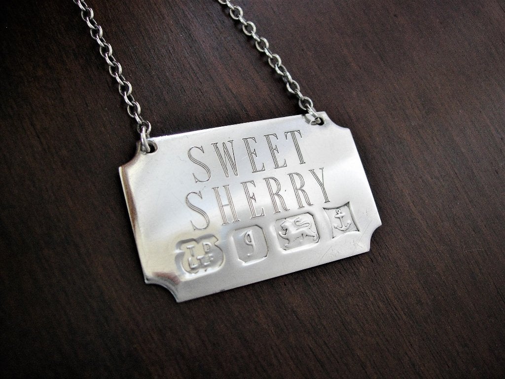 Zilver Engels Zilveren Fles- of Karaf Etiket - SWEET SHERRY, Ophalen of Verzenden, Zilver