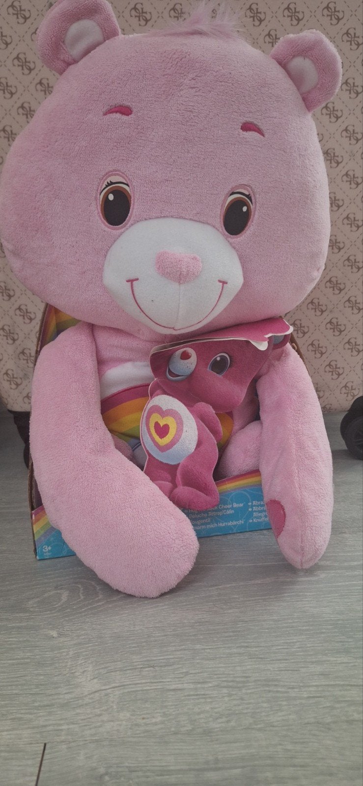 Grote roze Care Bear knuffel met kleine knuffel, Overige merken, Overige karakters, Beer, Ophalen of Verzenden