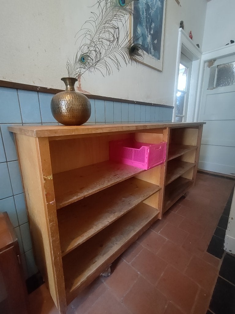 Vintage Lundia Schoolkast op wielen, ruim 2m, Ophalen, Gebruikt