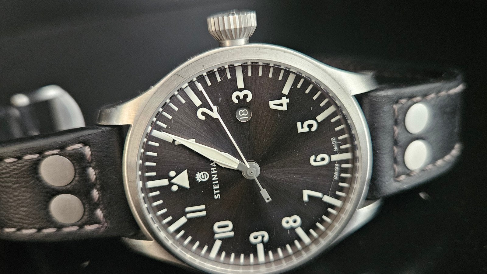 Steinhart Flieger  A_dial  grey 44 mm automatic, Overige merken, Leer, Staal, Polshorloge