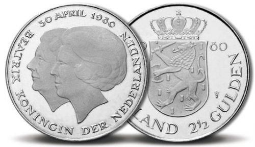 munt 2,5 gulden dubbele kop, Ophalen of Verzenden, Koningin Beatrix, 2½ gulden, Losse munt