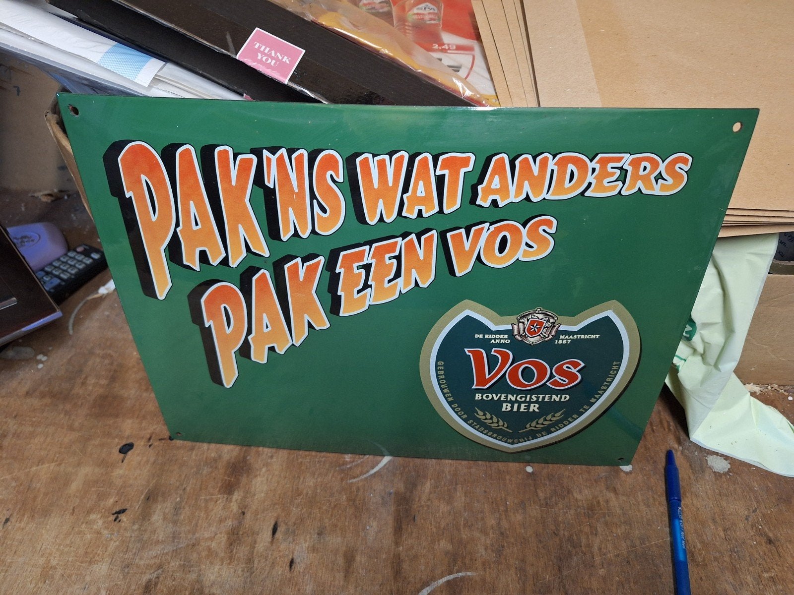 Vintage bol Emaille Reclamebord Vos bier Maastricht, Ophalen of Verzenden