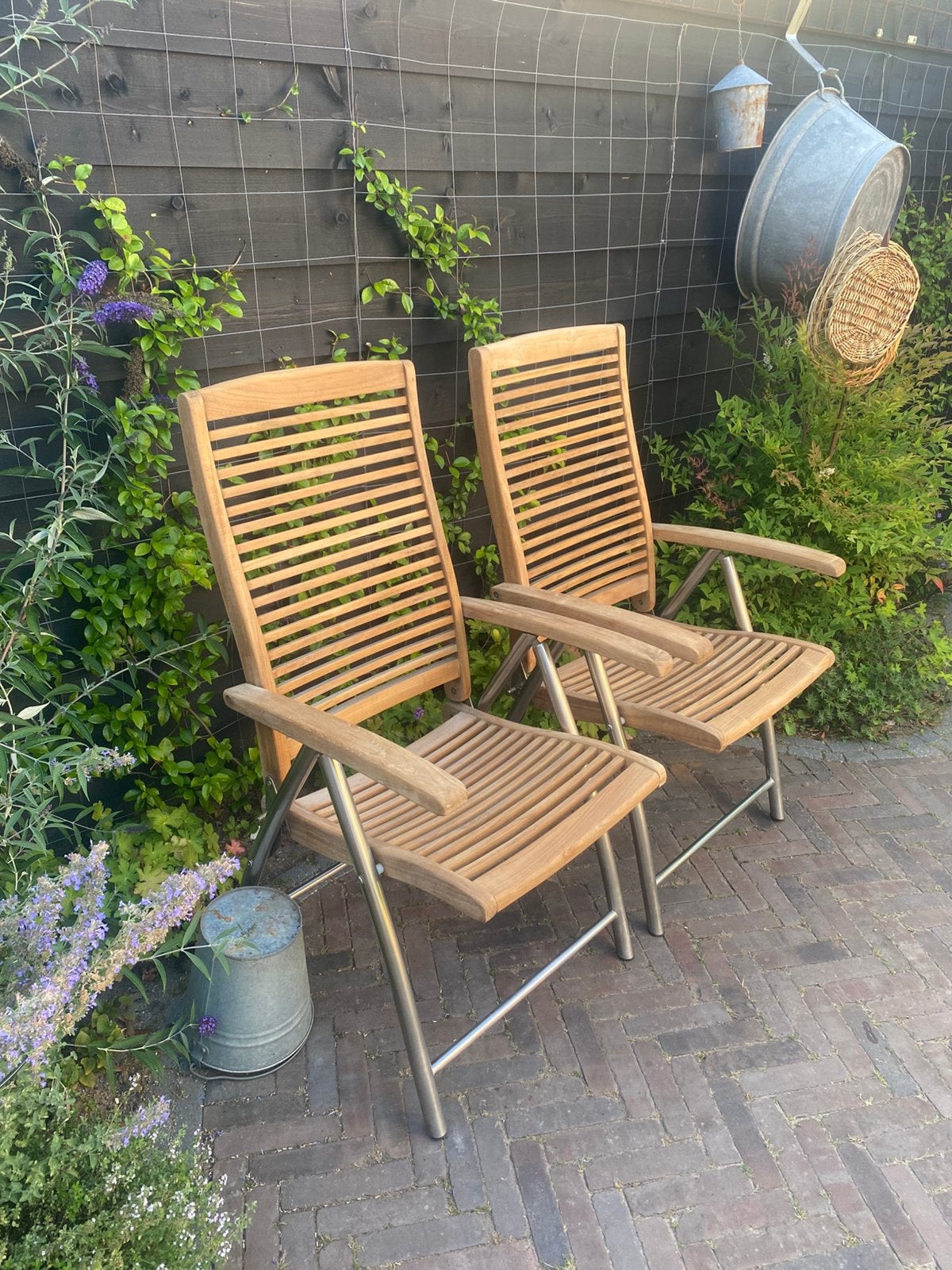 Verstelbare tuinstoelen 2, Ophalen, Gebruikt, Teakhout, Inklapbaar