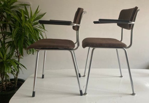 Vier Gispen stoelen, refurbished, Ophalen, Gebruikt, Bruin, Retro vintage