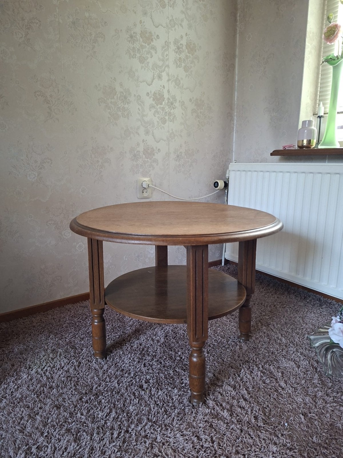 Ronde houten salontafel met extra plank, Ophalen of Verzenden