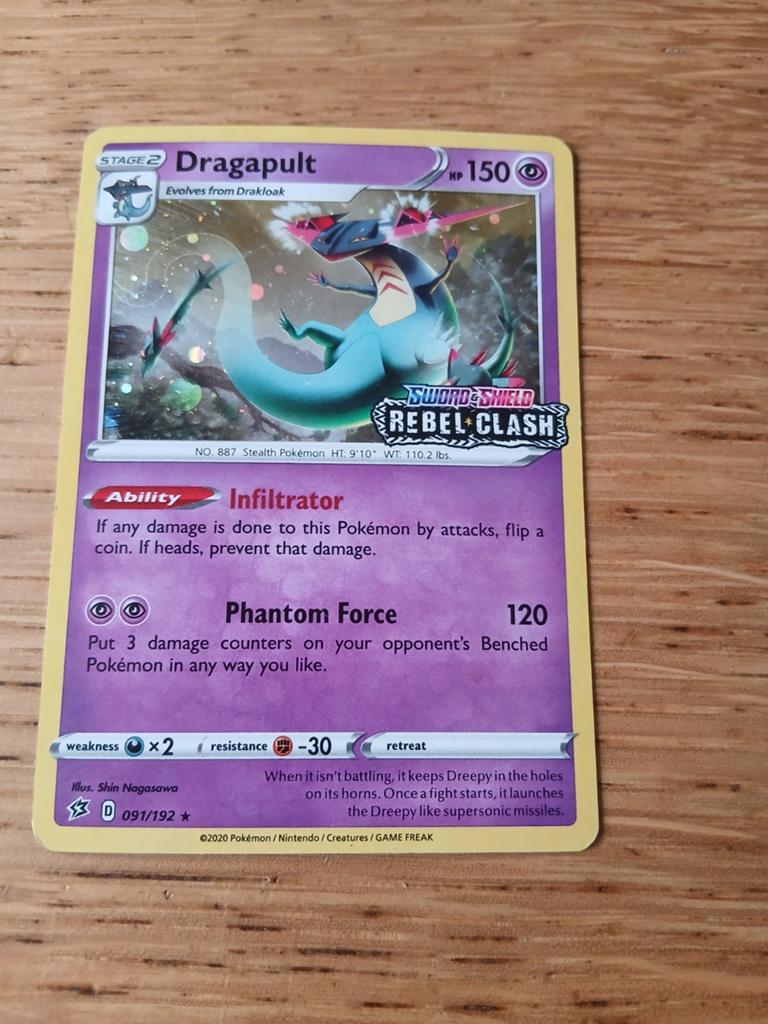 Dragapult Pokémon Kaart - Rebel Clash 091/192, Ophalen of Verzenden, Zo goed als nieuw, Losse kaart
