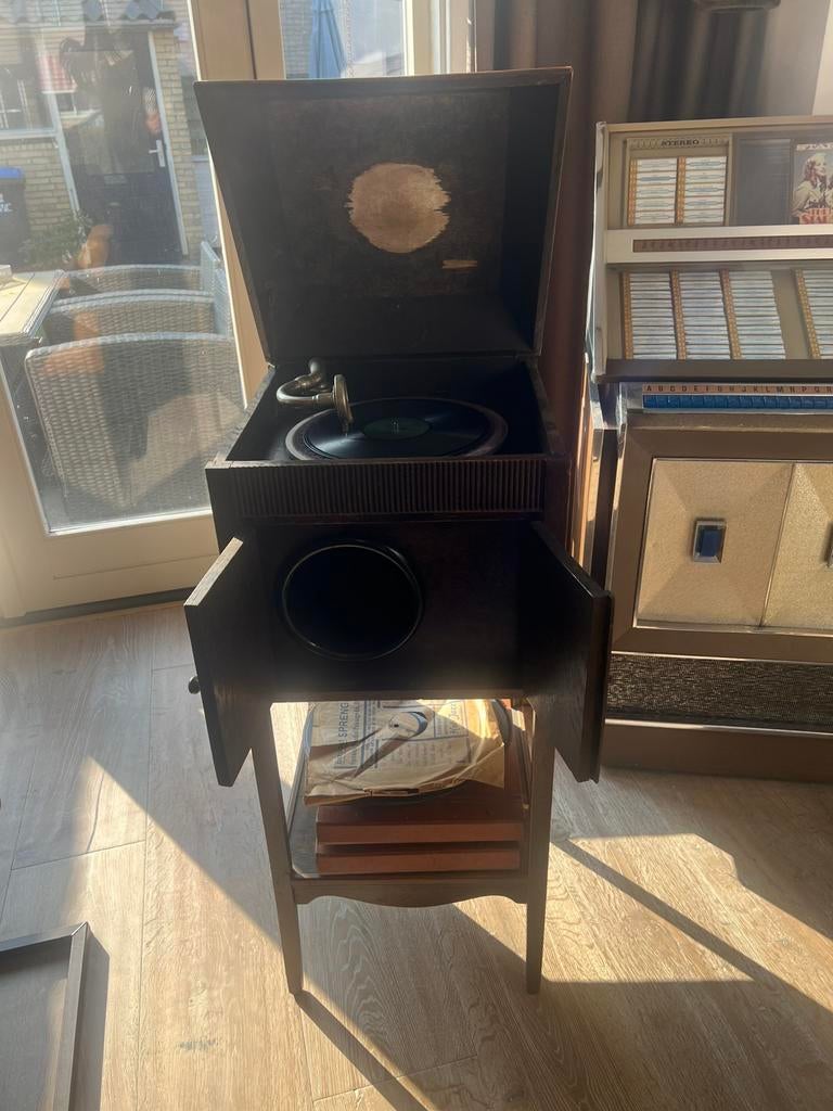 Vintage Pathefoon met Platen Collectie, Audio, Tv en Foto, Platenspelers, Ophalen of Verzenden, Gebruikt, Platenspeler, Overige merken