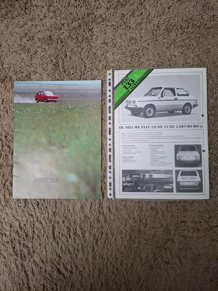 Autofolder + leaflet Fiat 133, Verzenden, Zo goed als nieuw, Overige merken