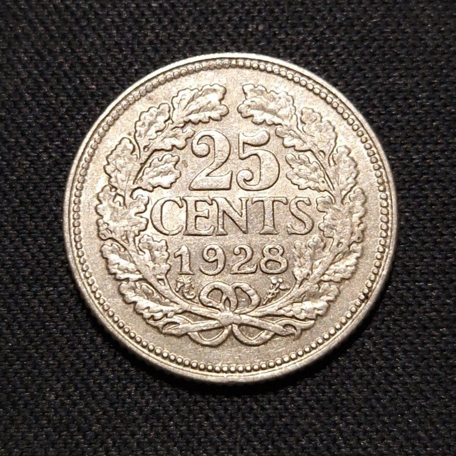 25 cent 1928, Postzegels en Munten, Munten | Nederland, Verzenden, Zilver, 25 cent, Koningin Wilhelmina