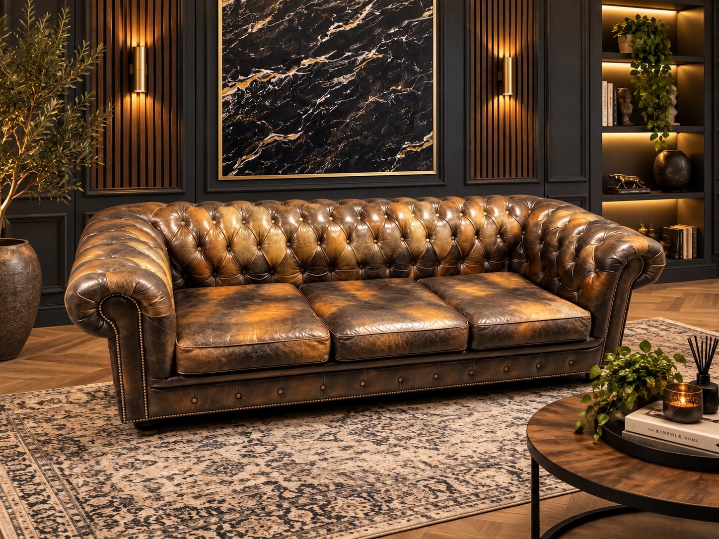 Unieke Chesterfield Lederen Industrielle 3 Zits Bank !!!, Ophalen of Verzenden, Zo goed als nieuw, 75 tot 100 cm, 200 tot 250 cm
