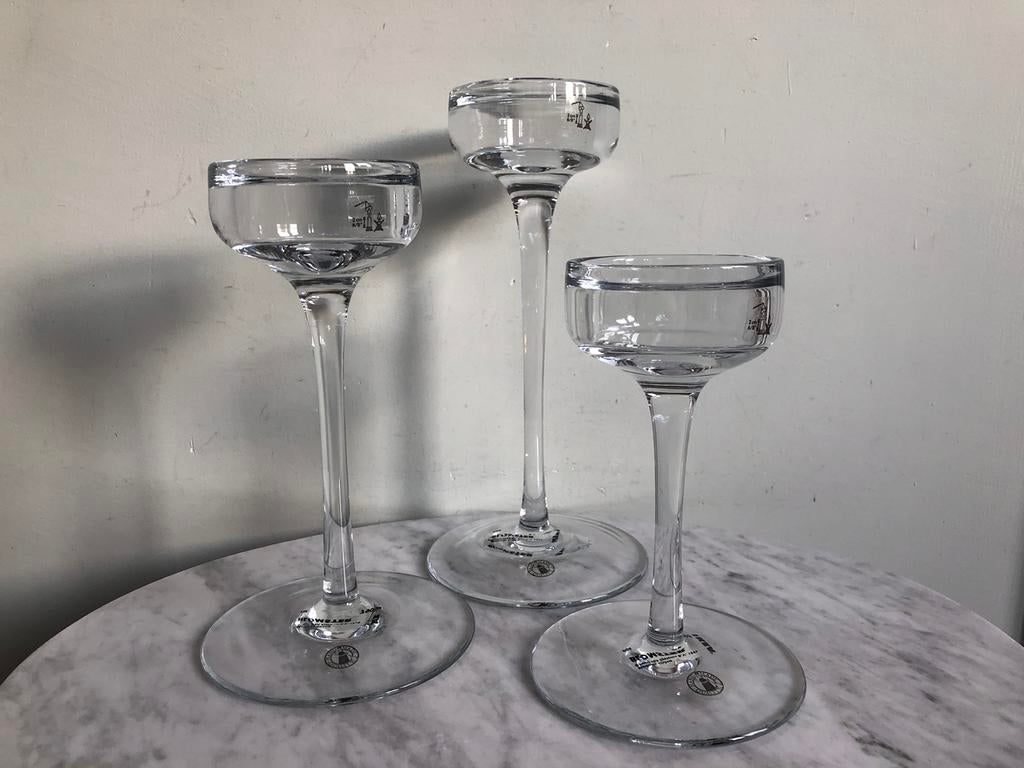 IKEA Blomster glazen kandelaar set H25,21,17 cm. handgemaakt, Ophalen of Verzenden, Zo goed als nieuw, Overige materialen, Kandelaar