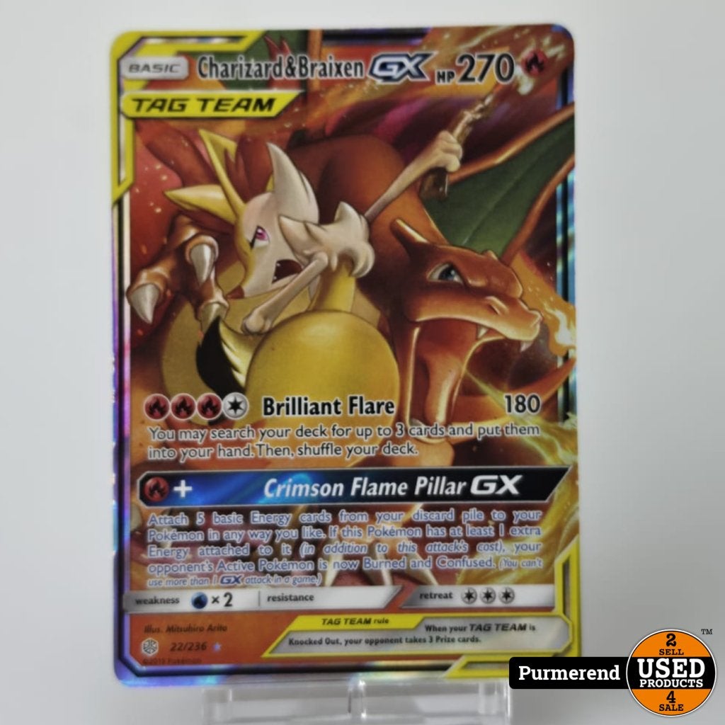 TCG Charizard & Braixen GX (CEC 22) M/NM in Toploader, Zo goed als nieuw