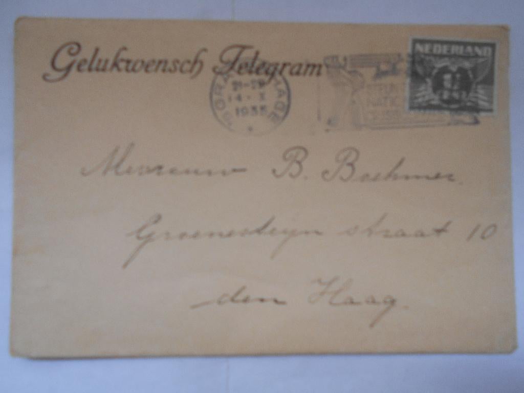 Telegram envelop van gelukwens verstuurd 1935 telegram, Ophalen of Verzenden, Envelop