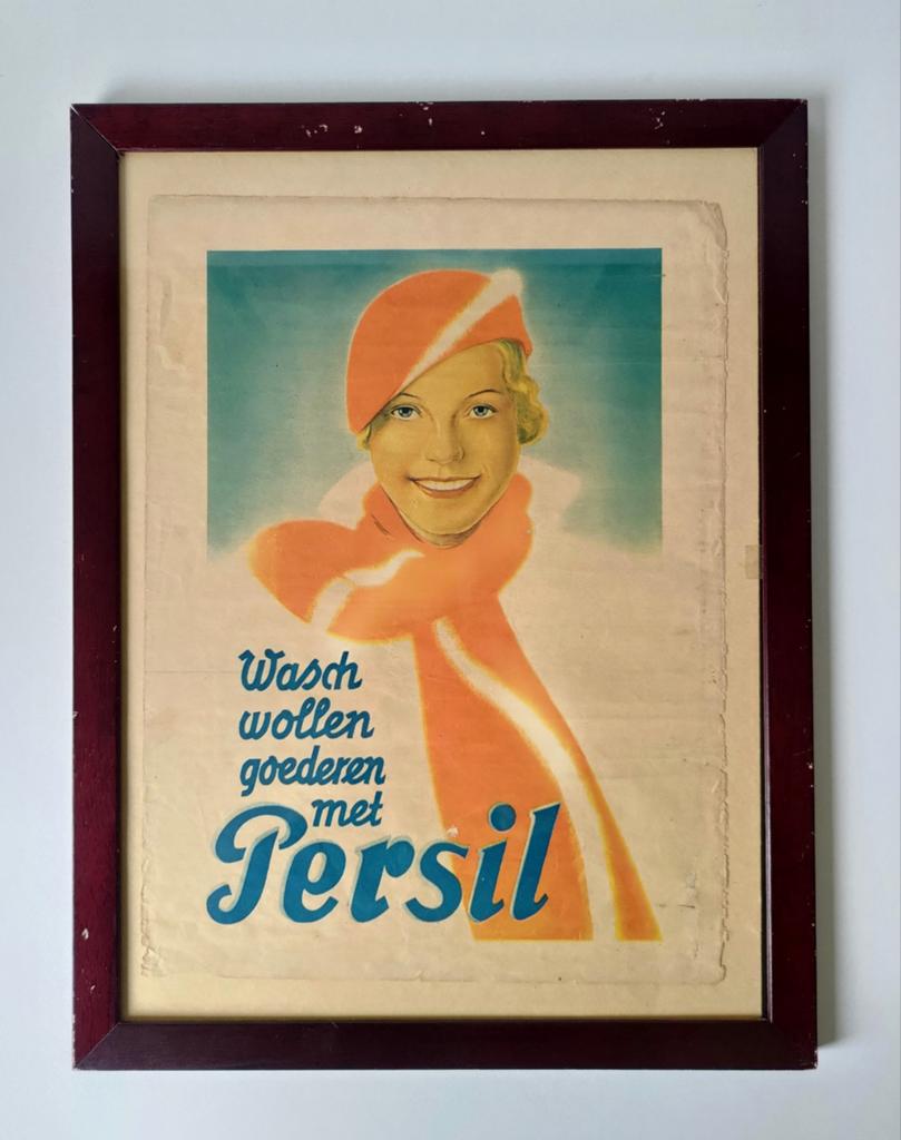 Zeldzame Vintage Persil Poster (Jaren 30), Originele NL, Ophalen of Verzenden, Gebruikt, Reclamebord