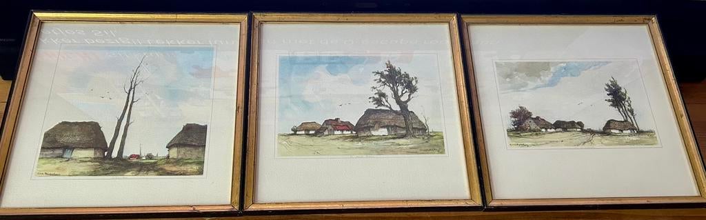 3 Litho's van Dirk Baksteen - Ingelijst achter glas, Ophalen of Verzenden