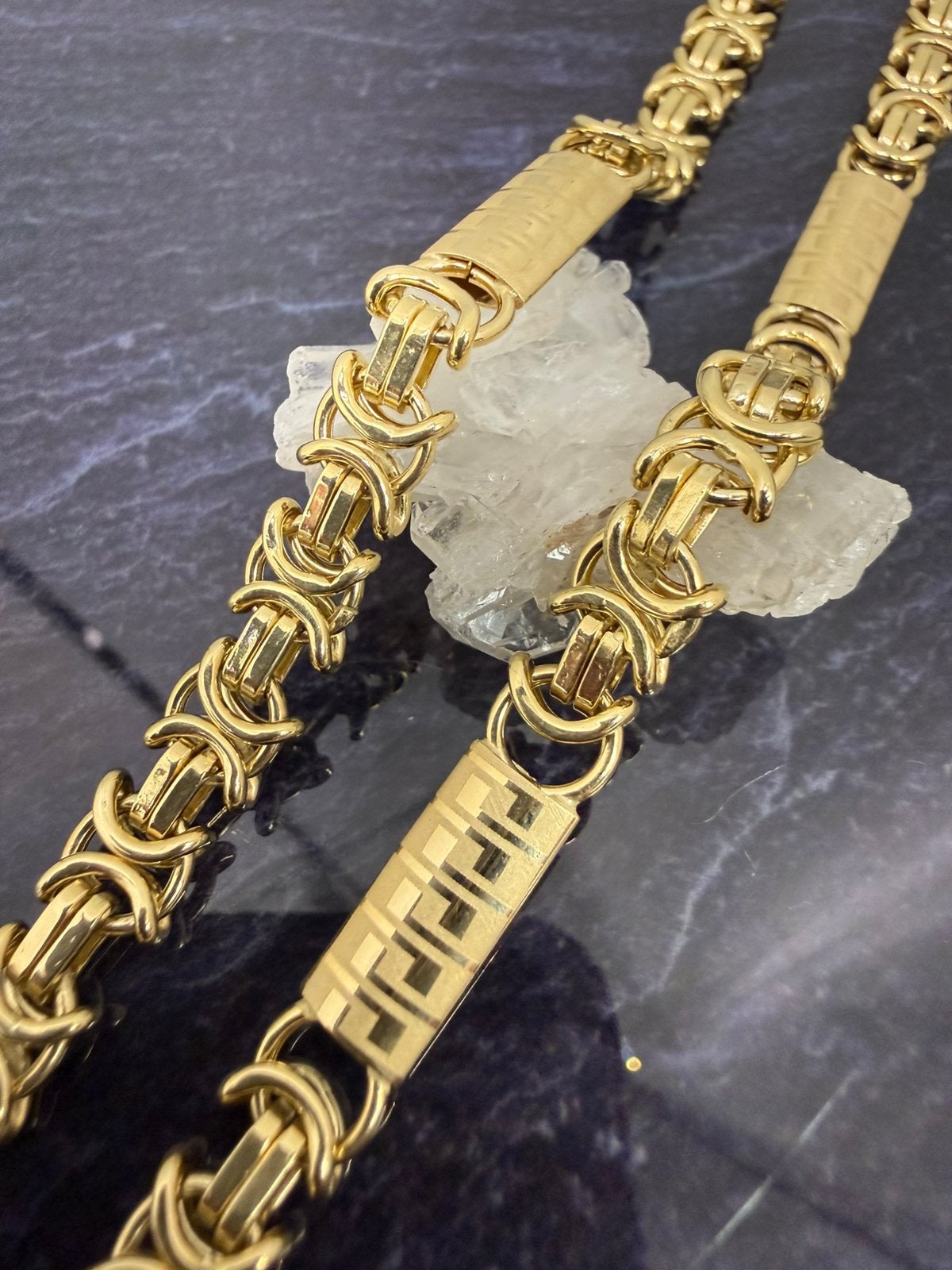 Prachtige 14k gouden platte koningsketting 65 cm 7.4 mm, Ophalen of Verzenden, Nieuw, Goud