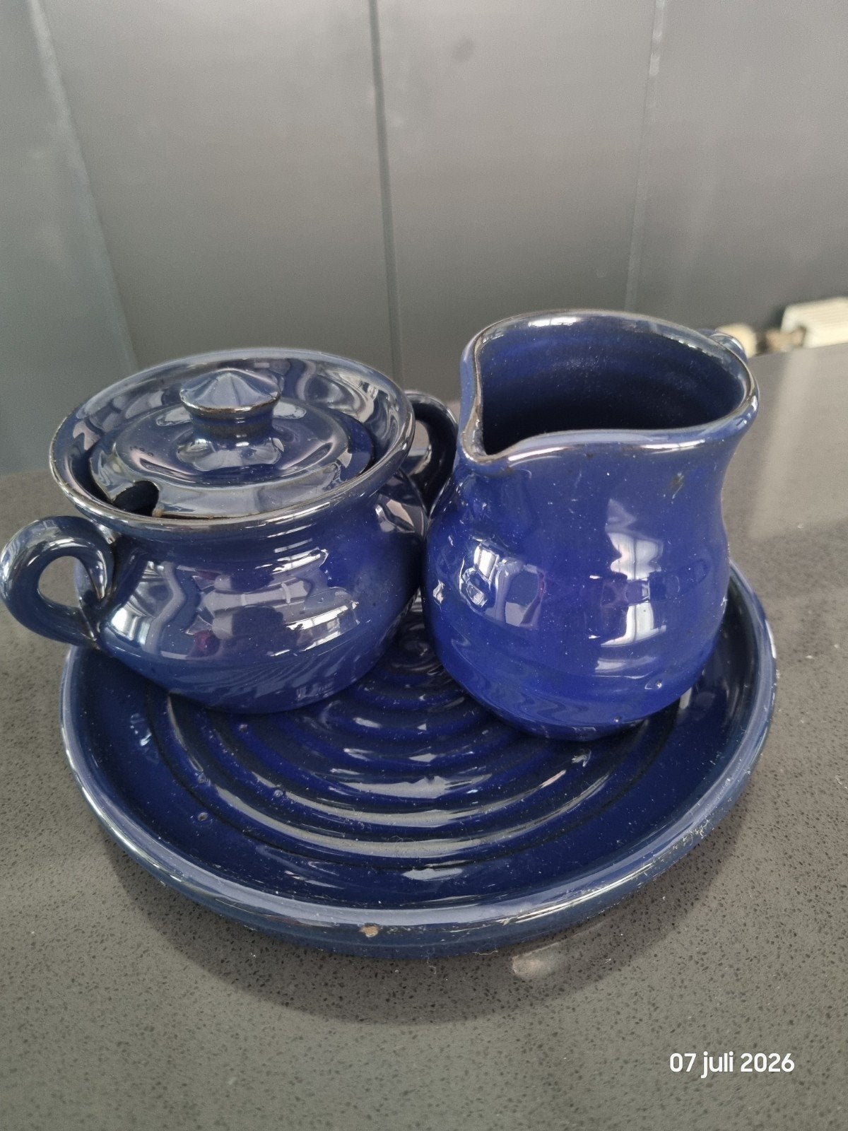 Homer Laughlin Fiesta Koffie- en Suikerset Cobalt Blue, Ophalen of Verzenden