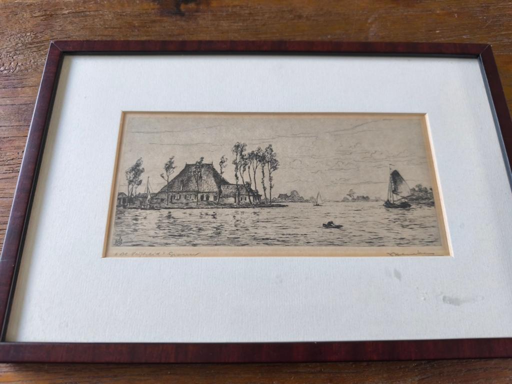Ets 'De Vrijheid' Grou door Johan Hemkes, Antiek en Kunst, Kunst | Etsen en Gravures, Stadsgezicht, Ophalen of Verzenden, Gesigneerd