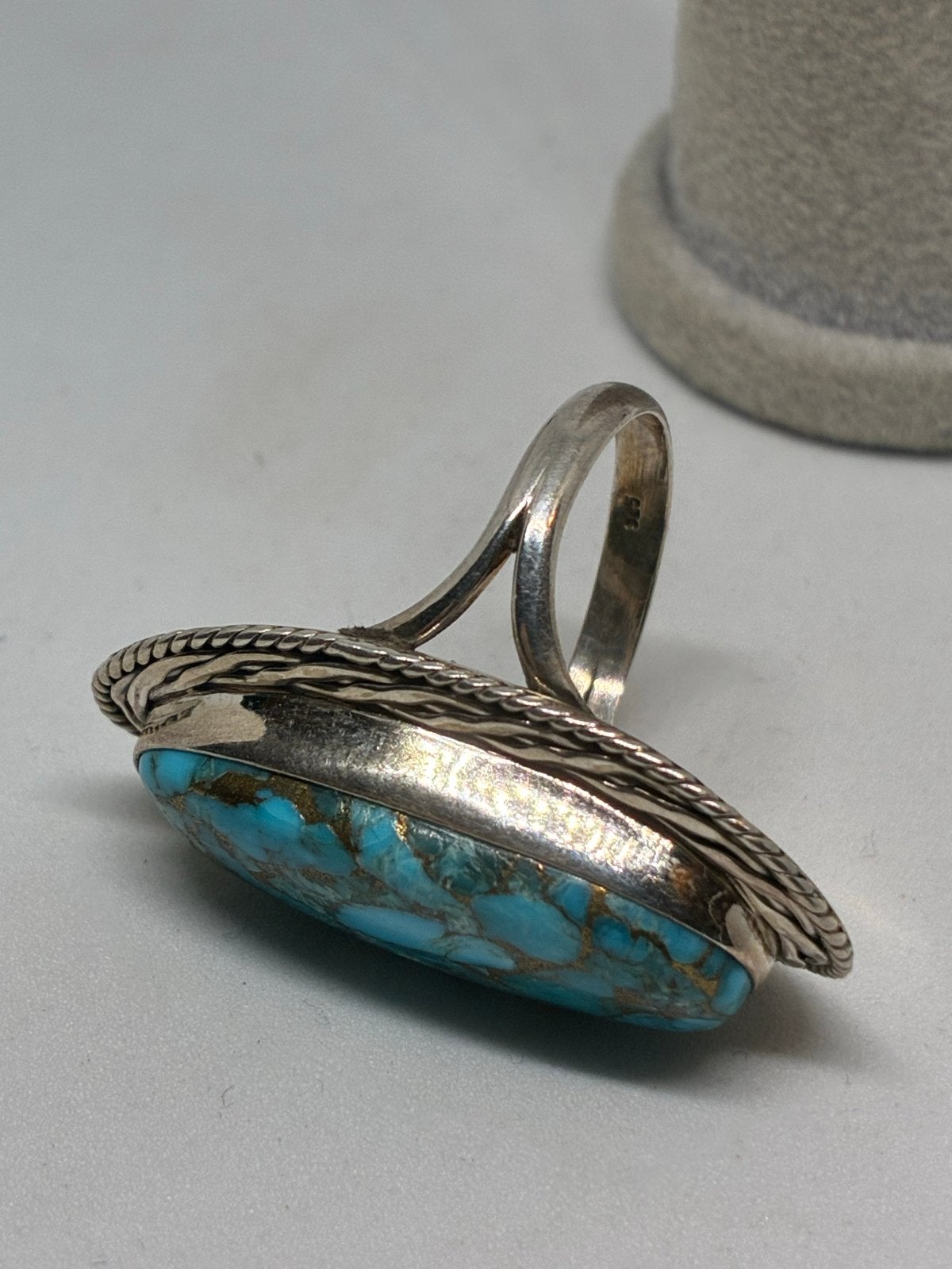 Zilveren 925 ring met turkoois steen, maat 19, Zilver en edelstenen, 19 tot 20, Ophalen of Verzenden, Zo goed als nieuw