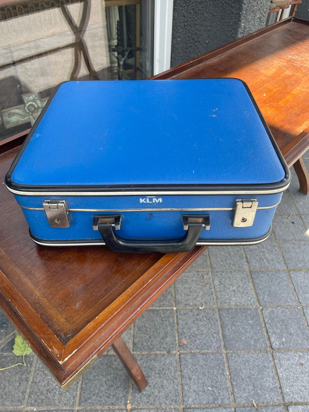 Vintage blauwe KLM stewardess koffer - Jaren '50, Overige materialen, Gebruikt, Slot, Minder dan 50 cm
