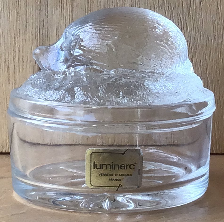 Vintage glazen juwelendoosje met egel van Luminarc France, Ophalen of Verzenden