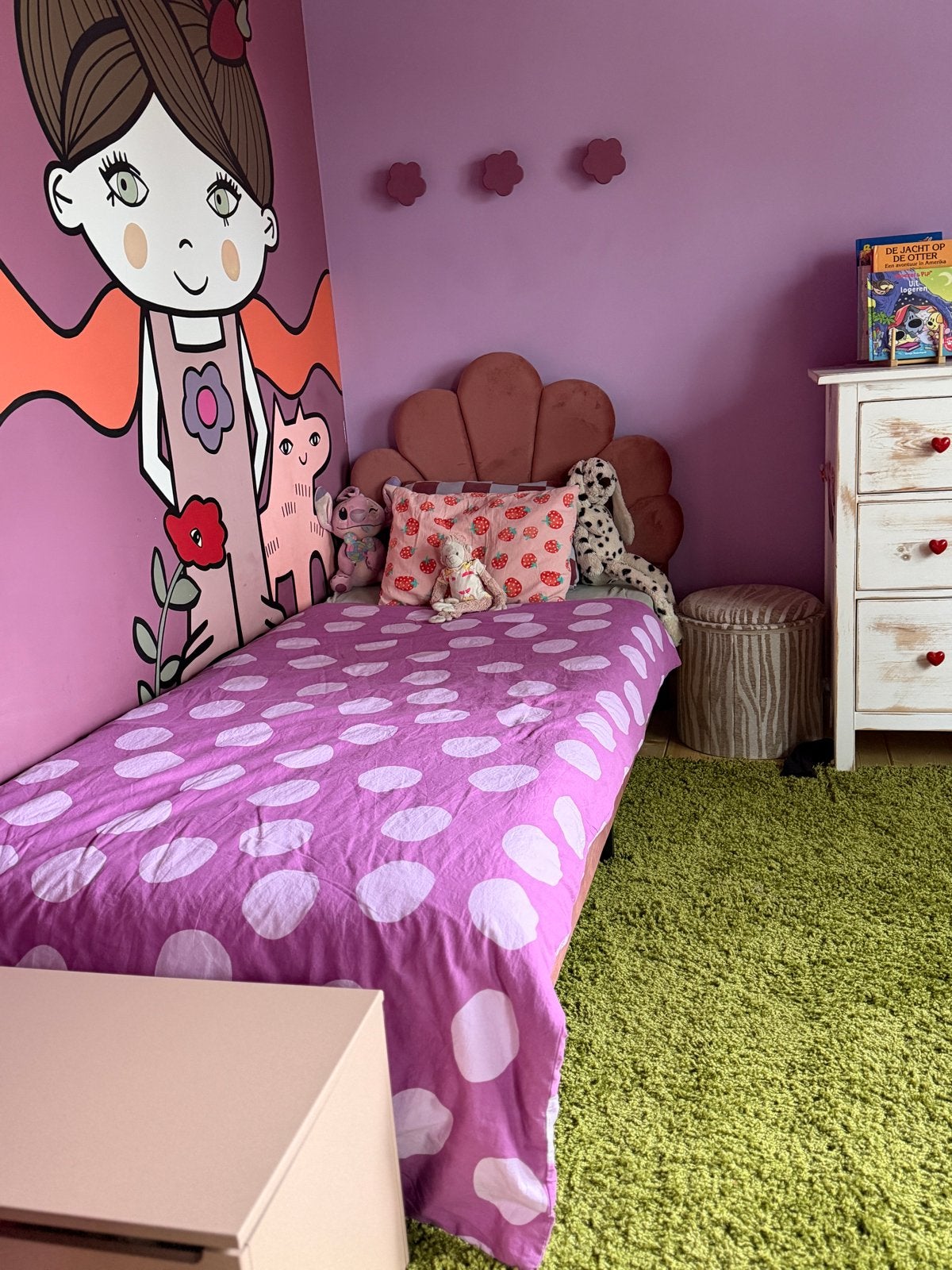 Eenpersoonsbed met schelpvormig hoofdbord, Ophalen, Gebruikt, 70 tot 85 cm, Lattenbodem