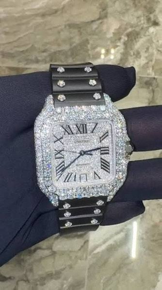 Moissanite cartier heren custom / op aanvraag, Ophalen, Leer, Staal, Polshorloge