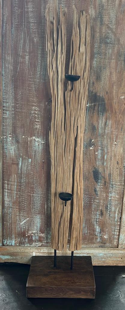 Drijfhout sculptuur met kandelaar fairtrade, Ophalen, Zo goed als nieuw, Hout