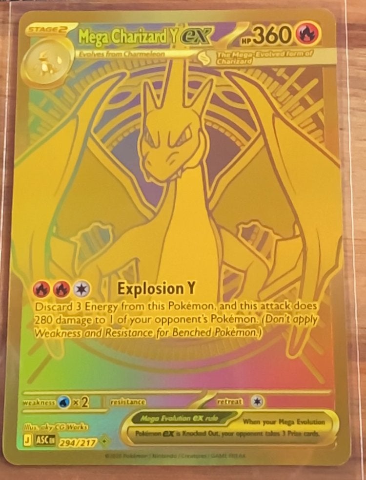 Pokémon Mega Charizard Y ex 294/217 Gold Hyper Rare, Ophalen of Verzenden, Zo goed als nieuw, Losse kaart, Foil