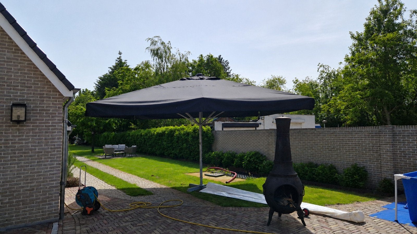 Horeca parasol 5x5m als nieuw geen reclame, Ophalen, Zo goed als nieuw