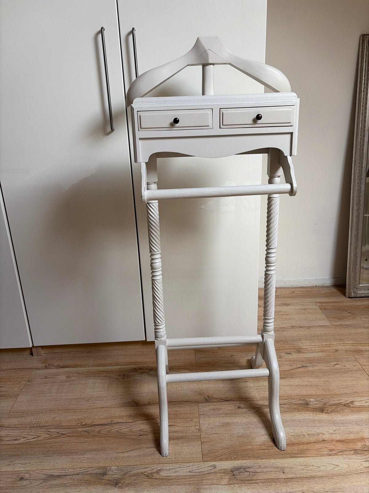 Stijlvolle valet stand / dressboy met lades - crème wit, Ophalen, Gebruikt, 100 tot 150 cm, Staande kapstok