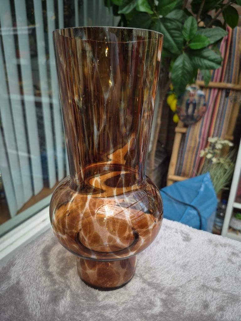 Vintage Mondgeblazen Vaas - Tortoise Shell Motief - 27 cm, Ophalen of Verzenden