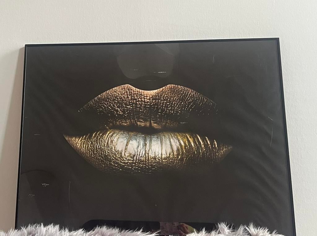 Muurdecoratie modern Gouden lippen-, Ophalen, Gebruikt