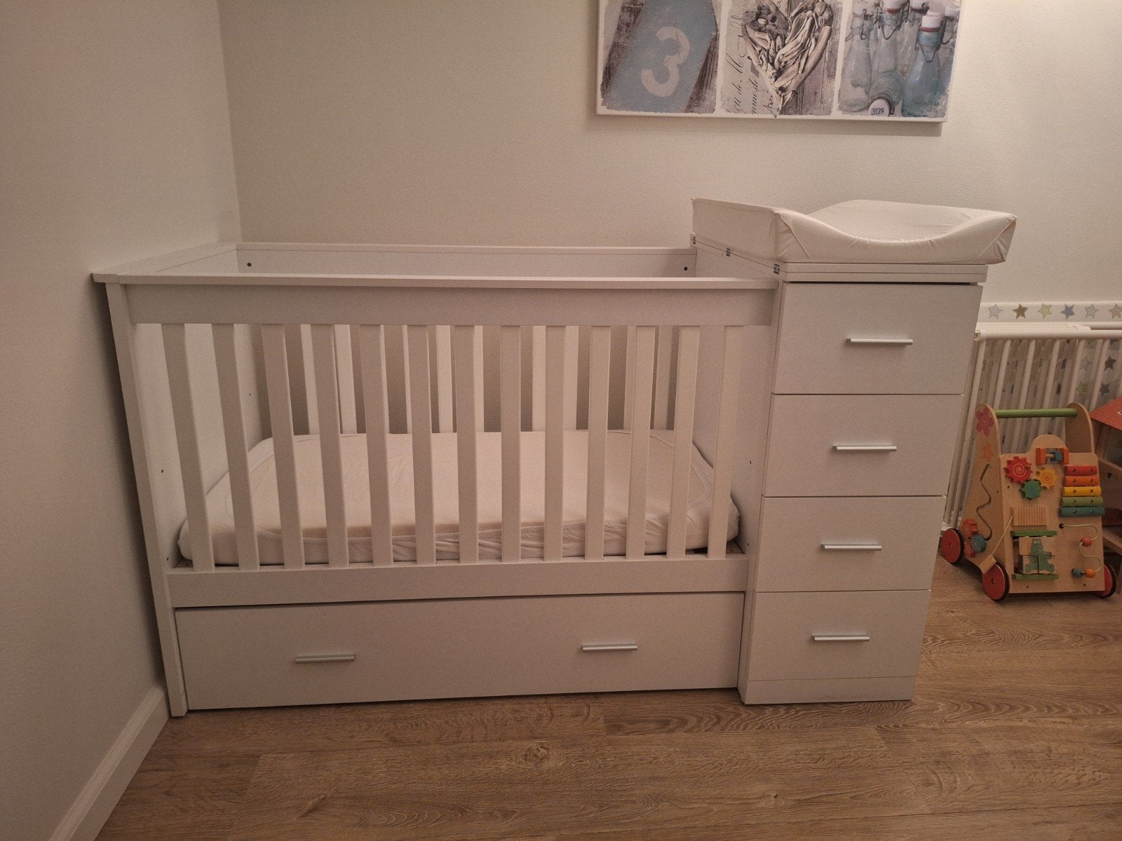 Wit Ledikant met Commode en Lades - 164x78x97 cm, Kinderen en Baby's, Ophalen, Gebruikt, Ledikant