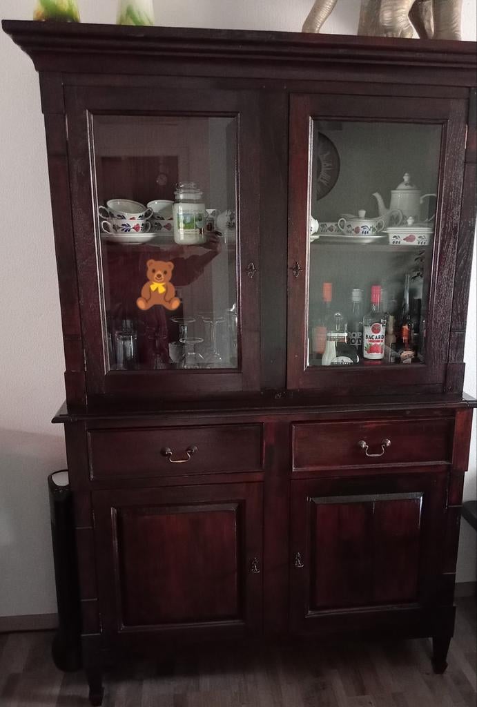 Antieke buffetkast met vitrine., Antiek en Kunst, Antiek | Meubels | Kasten, Ophalen of Verzenden