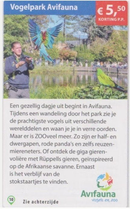 Vogelpark Avifauna kortingsbon, Eén persoon, Kortingskaart