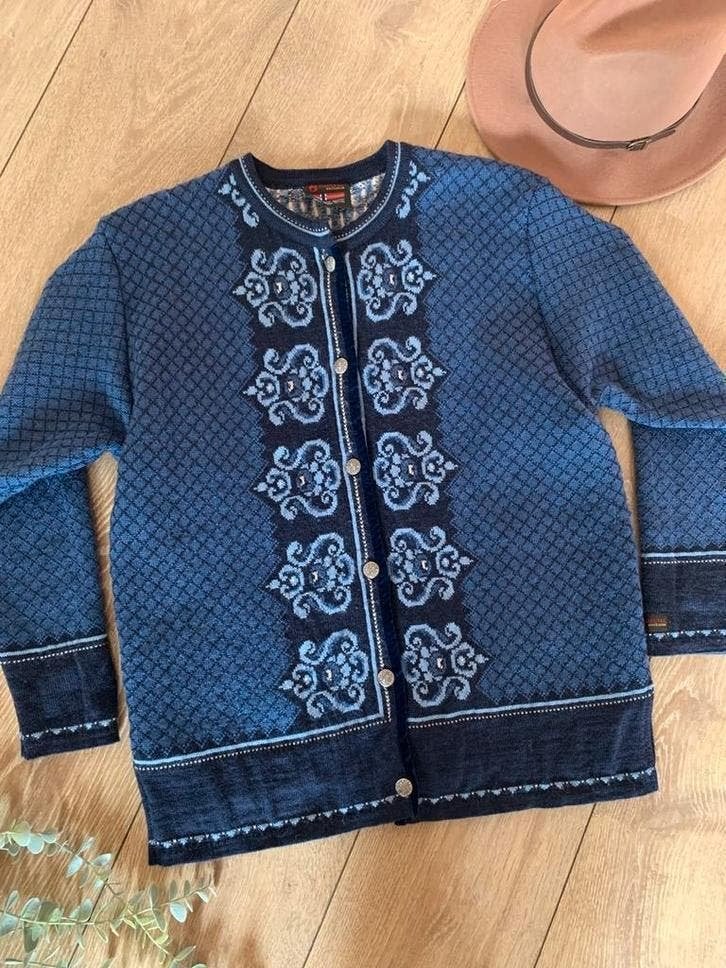 Gjestal Norway wollen vest L bohemian wool cardigan, Kleding | Dames, -, Blauw, -, Maat 42/44 (L)