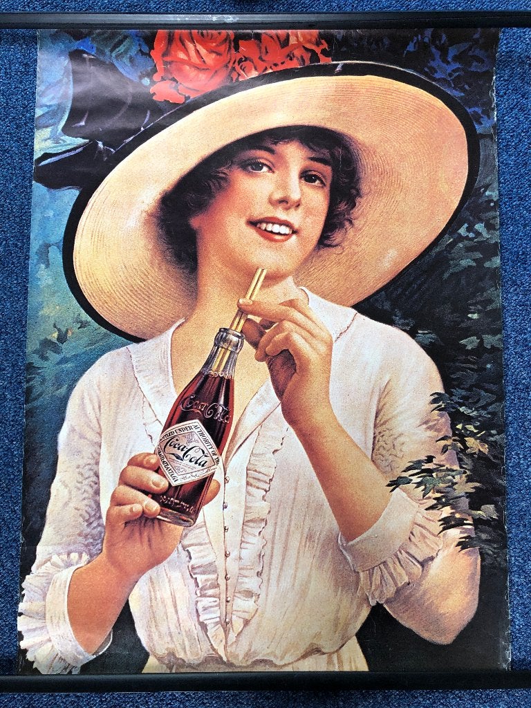 Vintage Coca-Cola Reclame Poster - Dame met Hoed, Ophalen of Verzenden, Zo goed als nieuw, Overige typen